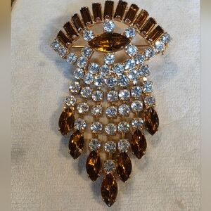 Vintage Austrian Crystal Gold ans Amber Crystal Brooch
